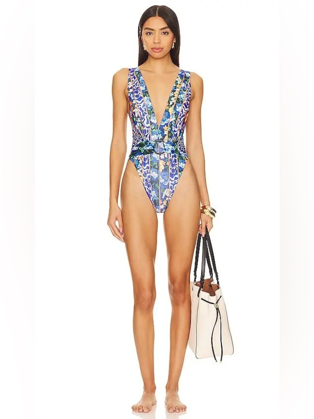 Agua Bendita x Revolve Ina Waves Deep V One Piece Swimsuit Size Large